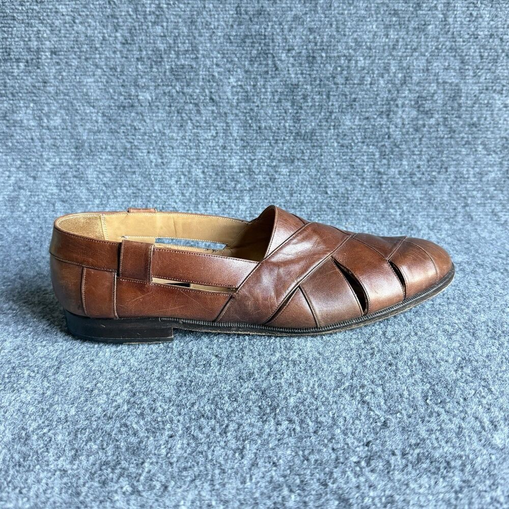 Vintage Brassboot Spain Men’s 10 Brown Leather Woven Fisherman Dress Shoes